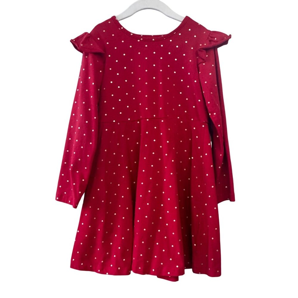 HANNA ANDERSSON Glimmer Dot Dress Girls 6-7 120cm Red & Gold Polka Dots EUC